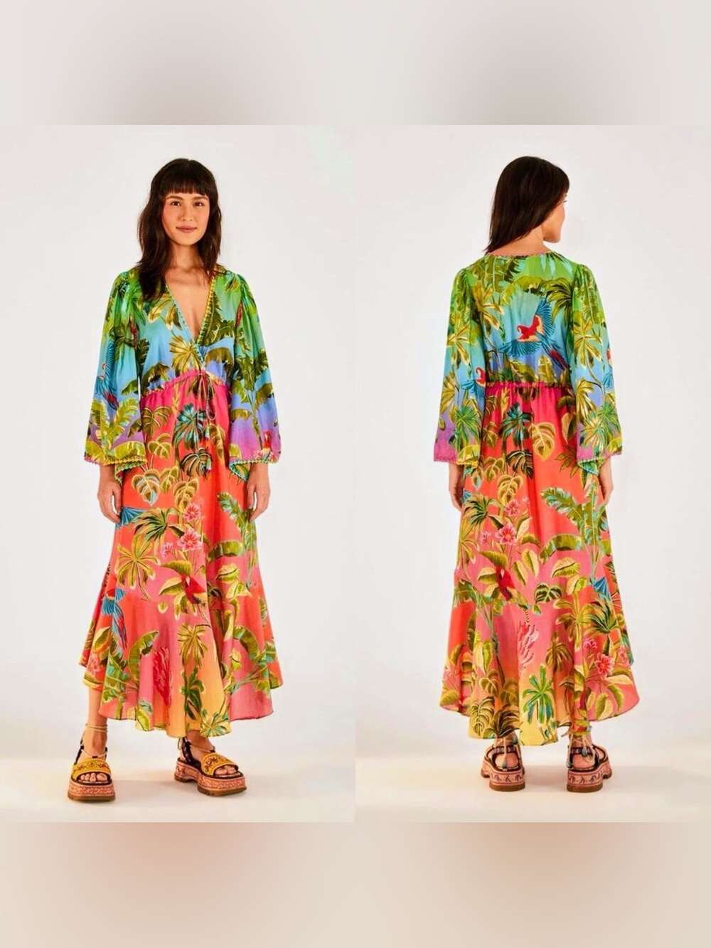 Farm Rio Tropical Forest Ombré Maxi Dress XL